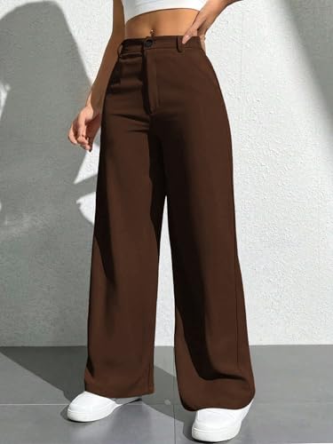 Image of Toochki Trousers for Woman Pants Women's Formal Office Korean | Beige Black Track Pant | Straight | Cotton Spandex Stretchable Trouser | High-Waisted Bottom Wear