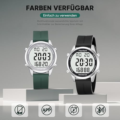 Hearkent Herren Schrittzähler Uhr Ohne Bluetooth,30M wasserdichte,Großen Ziffern,Senioren...