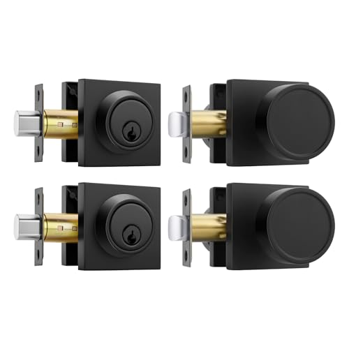 Image of Goldenwarm Black Door Lock Set with Deadbolt, Matte Black Privacy Door Knob and Deadbolt Set, Zinc Alloy Exterior Door Knobs, 2 Pack