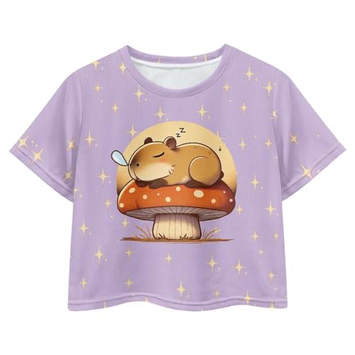Image of Girls Crop Tees Crew Neck Casual Short Sleeve T Shirts Kids Loose Soft Comfortable Tees Blouses Shirt for Little Girl