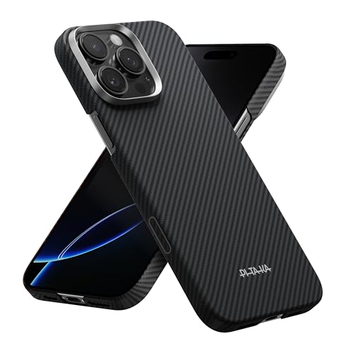 pitaka Ultradünne Hülle für iPhone 16 Pro aus Aramidfaser in Luftfahrtqualität Ultraleichte Handyhülle mit Kamerasteuerung Kompatibel mit Magsafe Magnetische Schutzhülle Schwarz/Grau