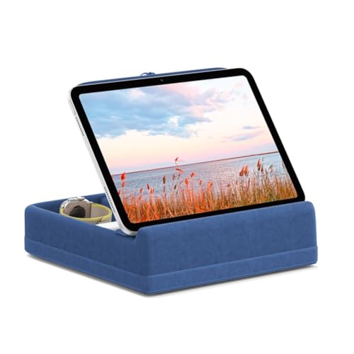 Nsssunnre Soporte de Almohada para Tableta con Almacenamiento, Soporte Plegable, Base de Almohadilla Suave Ajustable en Ángulo para Cama, Computadora Portátil y Escritorio, Color Azul