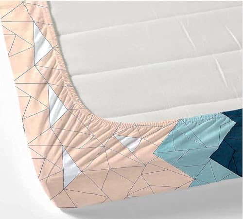 Image of KAWI Elastic Fitted BEDSHEET Single Bed 6X4 FEET(72X48X6 inch) Super Soft 250 TC Cotton Blend Superfine Fabric with 1large Size Pillow Cover, Pastel Green -Geometrical Print