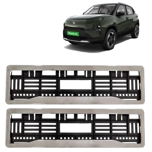 Image of KINGSWAY Punch EV Car Number Plate Frames Chrome for All 2024 Onwards Models of Tata Car Registration Plate Holders, Licence Plate Covers (Front and Rear), Universal Size 51.5 x 14.5 cm
