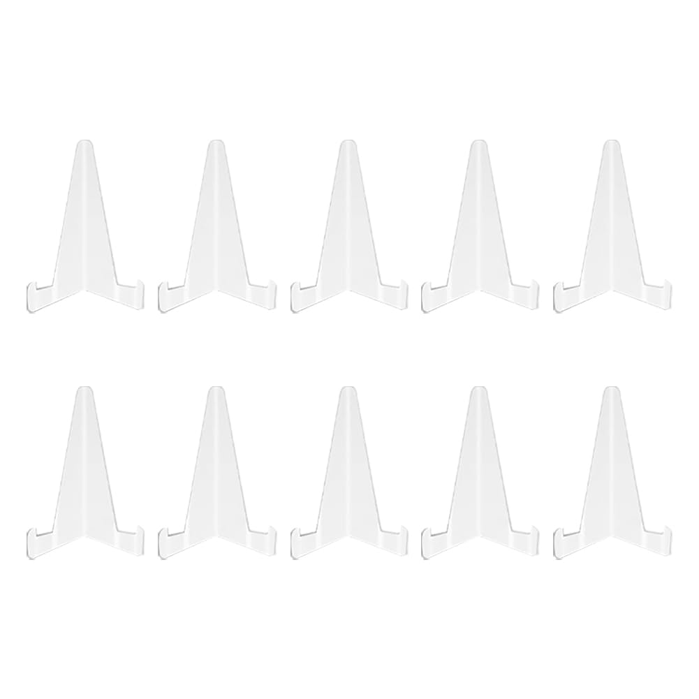 UUYYEO 10 Pcs Clear Card Easel Stand Coin Display Easel Holder Triangle Trading Card Display Stand Mini Photo Easel Holder Badge Show Display Stand for Collections