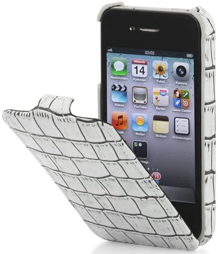 StilGut Funda Original UltraSlim Plegable de Cuero Genuino para el Apple iPhone 4s, Blanco Croco