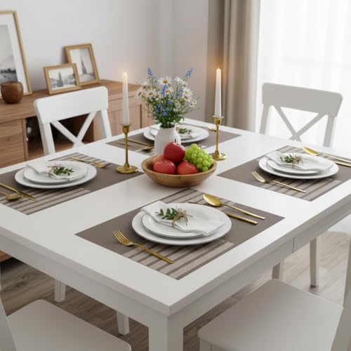 Image of YELONA Placemats Set of 4, Heat-Resistant Woven Vinyl Table Mats, Non-Slip & Washable Dining Tablemats for Kitchen & Dinner Decor, Bear Brown (45cm x 30cm)