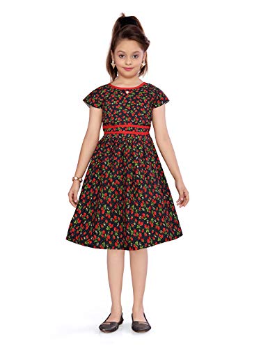 Image of Aarika Girl's Cotton Skater Knee-Length Dress (DDR-156 Red 22)