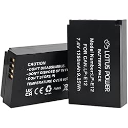 Bateria Canon M50 LOTUS POWER Reemplazo del Paquete de Batería LP-E12, Batería de Iones de Litio Recargable 1250mAh 7,4V LPE12 para Canon EOS M100 / EOS M50 / EOS 100D / EOS Kiss X7 / PowerShot SX70 HS (2 Baterías)