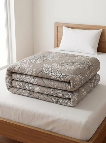 Image of Mafatlal 120 GSM Tulip Microfiber Single Bed AC Comforter | Elegant Reversible All Season Quilt Blanket | Soft Breathable Bedding Rajai for Home, Travel | 154 x 228 cm | Taupe Brown