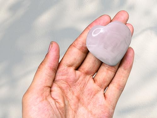 Image of Certified Pink Calcite Crystal Heart Palm Pebbles Stones for Anxiety Stress Relief Massage - AAA Grade Original Healing Gemstone Agate Heart Palm Stone for Yoga Meditation Spiritual