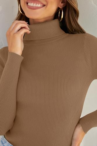 Image of ZESICA Women's Turtleneck Long Sleeve Shirts 2026 Spring Trendy Tops Slim Fitted Ribbed Knit Basic Casual Sweater