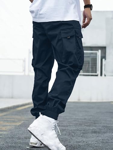 Image of JEMLDL Mens Cargo Joggers Pants Elastic Waist Drawstring with Flap Pockets Techwear Pants for Men