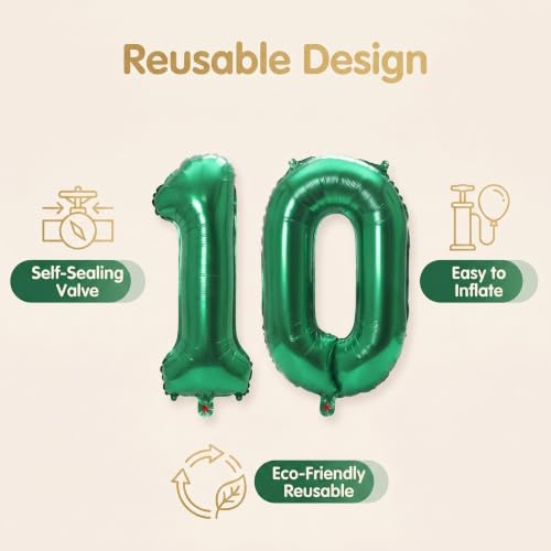 Image of Number 10 Balloon Foil Mylar Balloons for Birthday Party Decoration (Green, 16 Inch)