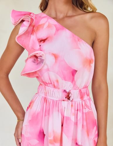 Image of ZESICA Women's 2026 Summer Floral Sleeveless Maxi Dress | One Shoulder, Sleeveless, Ruffle, High Waist, Beach Wedding Guest, Vacation, Graduation, Bridal Shower, Boho Long Dresses