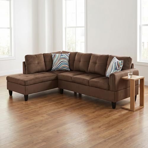 Image of L-Shaped Sectional Sofa, Modern 4-Seat Couch with Left Facing Chaise, Sectional Couch for Living Room, Apartment, Office, Chocolate