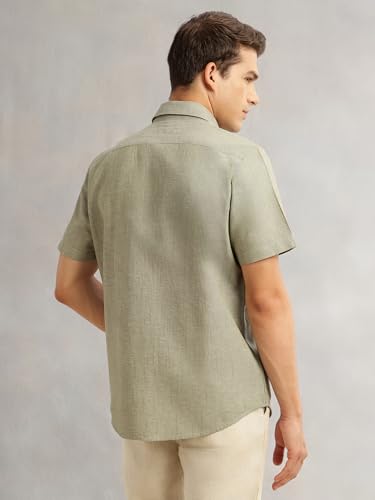 Image of Thomas Scott Men's | Solid | Linen Blend | Slim Fit | Short Sleeve | Spread Collar | Casual |Shirts for Men