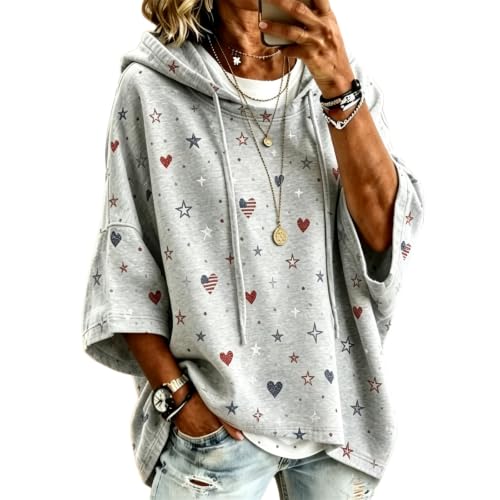 Womens Oversized Sweatshirt Half Sleeve Cozy Batwing Sleeve Star Print Tops - image 2