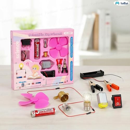 Image of FunBlast Science Experiment Kit - Science Kit for Kids, STEM Learning Kit, DIY Science Kit for Students & School Projects, Electric Circuit Kit for Students with Motor Fan Toy (Pink-)