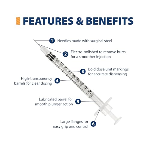 Image of Easy Touch 27 Gauge U-100 Insulin Syringes (27G 0.5cc 1 /2 inch) with 1 /2 inch Long Needle, 0.5cc (50 Unit Capacity), Bold Markings for Accurate Dosing, Disposable, Box of 100