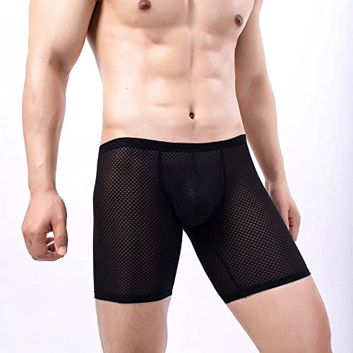 Fishnet Boxer Briefs for Men Long Leg Breathable Underwear Mens Mesh Big Pouch Trunks Sexy Boxers Underwear2