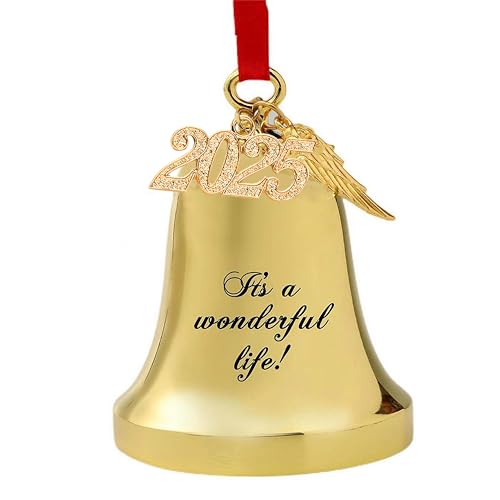 JUPPE 2025 Gold It's A Wonderful Life Christmas Bell Ornaments for Christmas Tree Wedding Anniversary Decoration Pendants with Angel Wings (Golden)