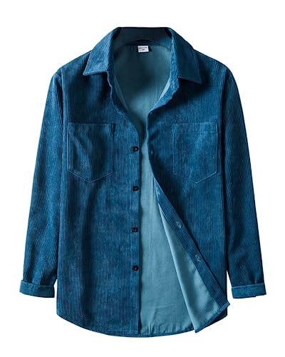 Image of RINTONIX Mens Solid Long Sleeve Ribbed Button Down Corduroy Shirt Jacket Casual Spring Fall Pocket Shacket Jacket