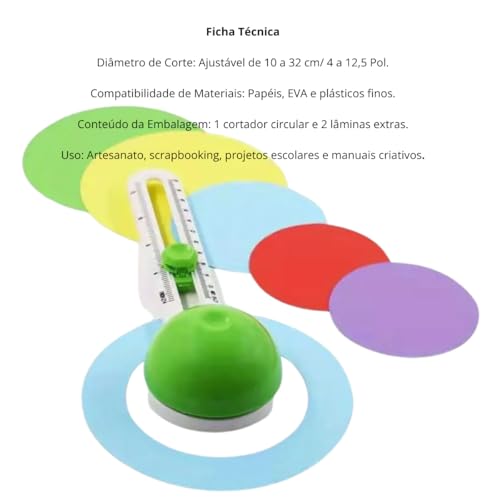 Cortador Circular Compasso 360 Graus Recorte Circulo Papel Plastico Fino EVA Patchwork Scrapbook Pap