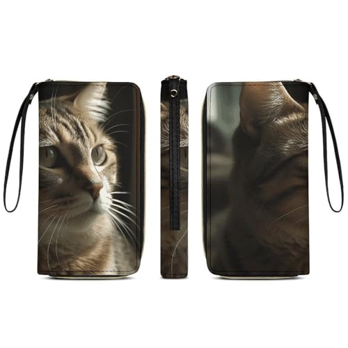 Tabby Cat Leather Wallet Smooth Zip Around Clutch Wristlet Travel Long Soft Purse for Women3