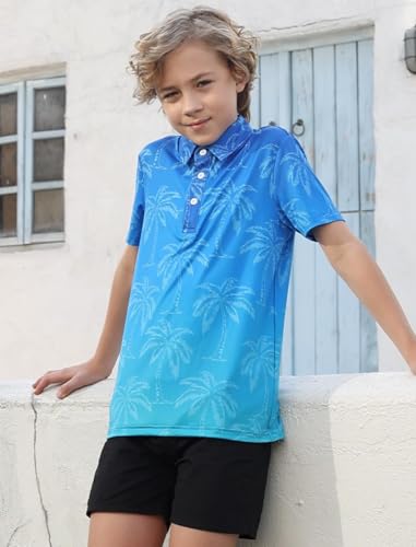 Cuddomper Boys Hawaiian Polo Golf Shirt Palm Blue Gradient 9-10 Years - image 5