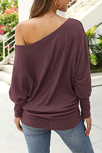 Image of Aifer Women's Off The Shoulder Tops Sexy Long Sleeve Shirts Oversized Fashion Casual Batwing Sweaters Pullover Tunic Tops