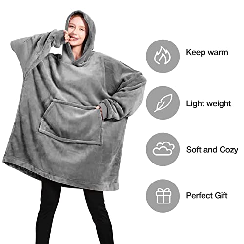 Lhmtqvk Wearable Blanket Hoodie Oversized Microfiber & Soft Plush Printed Sherpa Blanket Sweatshirt With Pocket, Comfy And Fuzzy Hoodie Blanket - One Size Fits All (Grey) (01) #TOP3