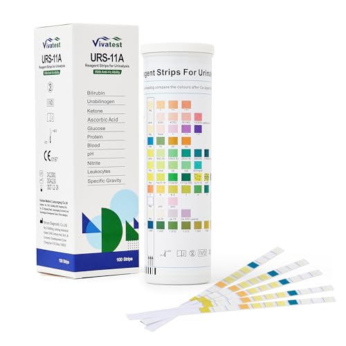 VivaTest 11-in-1 Urine Test Strips Urine Dipstick Test Strips for Home Use Rapid Results for UTI Ketones Glucose Protein pH & More Accurate Urinalysis Sticks in Resealable Tub 100 Strips