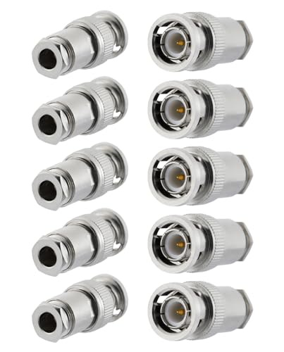 Vecys 10PCS BNC Macho Conectores 50 Ohm BNC Macho Enchufe de soldadura Crimpado Conector para RG58 RG142 RG400 VLMR195 RF Coaxial Cable