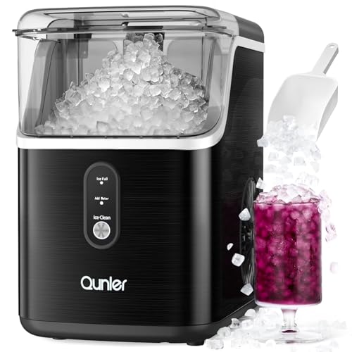 Máquina de hielo nugget para mostrador, 33 lb por día, portátil, produce hielo triturado masticable, para hogar, fiestas, RV y campamento, acero inoxidable negro