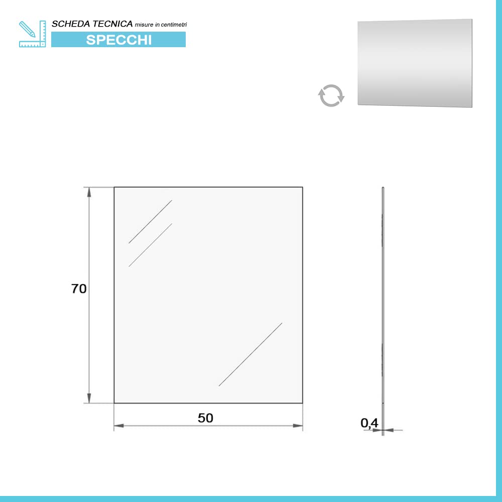 Inbagno Specchio con Lampada LED 50x70 Reversibile, Completa di Luce LED a Risparmio energetico, Luce Naturale (Stile 6)