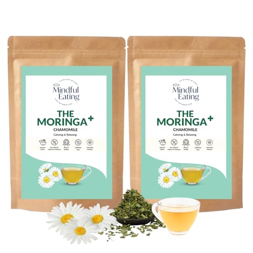 Image of Mindful Eating Pure Moringa Leaves Tea Blended with Chamomile Flowers - Herbal Tea, Natural Ingredients, Dried Drumstick Tree Leaves, Immunity Booster, Caffeine-free, 70g (Pack of 2)