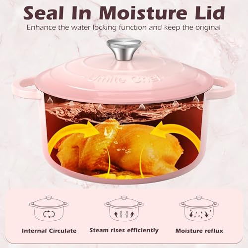 Image of Umite Chef 5QT Enameled Cast Iron Dutch Oven Pot with Lid, Heavy-Duty Cookware for Bread Baking, Braising, Stews, Roasting, Wedding Registry Ideas & Gifts (Pink)