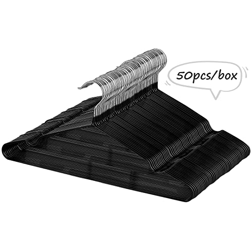 Rainberg 50 Stück Premium gummierte Metall-Kleiderbügel, robust, platzsparend, Organizer, Kleiderbügel für Kleiderschränke, Kleiderstange, dünn und rutschfest, Schwarz (50 Stück)