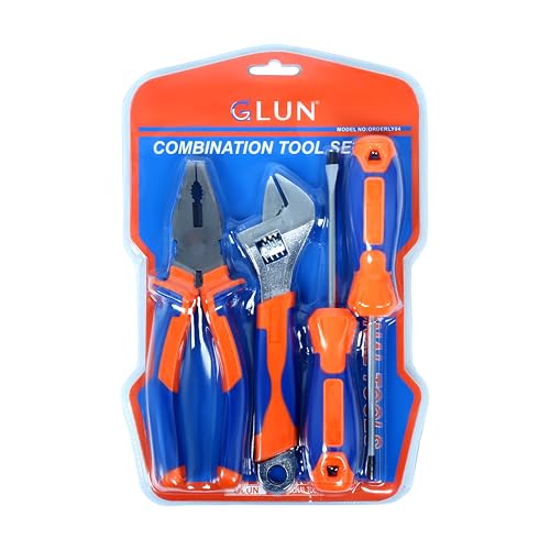 Image of GLUN Household Hand Tools - 4-Piece Tool Set Includes Adjustable Wrench, Screwdriver, Pliers, Tool Kit for the Home, Office, and Car by Stalwart