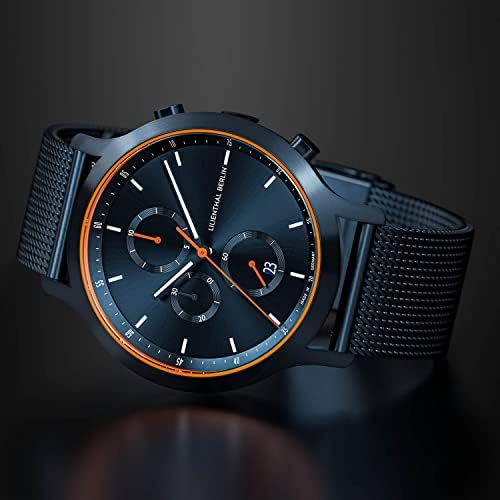Lilienthal Berlin, Chronograph Blue Orange mit Armband Mesh Blue