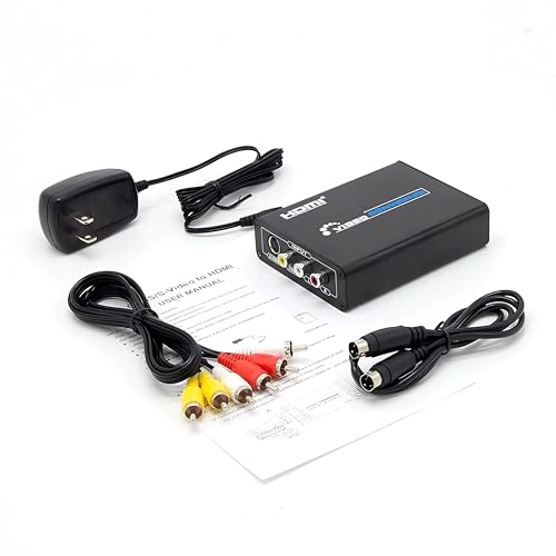 Image of RCA S-Video to HDMI Converter with RCA + S-Video Cables, R C A Composite CVBS AV or Svideo + R /L Audio Input to HDMI Output Upscale Converter