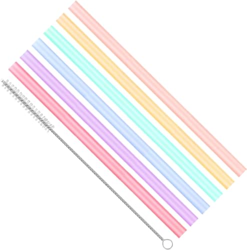 QHFlashbuy Pajitas de Silicona 6 Piezas Pajitas Reutilizables,Coloridas Silicona Pajitas Plegable Ecológico con Cepillo de Limpieza para Bebidas Frías Juice Coffee Cóctel