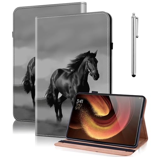 TUOLISG Hülle für Xiaomi Pad 6 (11 Zoll) 2023, PU Leder Stand Folio Cover Multi-Winkel,mit Stylus Stift,Schutzhülle für Xiaomi Pad 6/ Pad 6 Pro -Schwarzes Pferd
