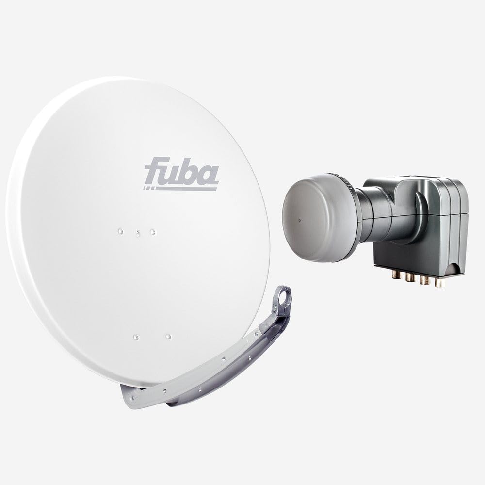 Fuba Sat Anlage 4 Teilnehmer | Satellitenschüssel Komplettset - DAA 850 W Sat-Schüssel 85cm Alu weiß + Fuba DEK 417 Quad LNB 4 Teilnehmer (DVB-S2, HDTV, UHD 4K/8K, 3D) mit LTE-Störfilter