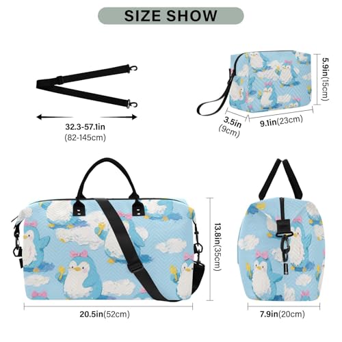Cute Cartoon Blue Penguin Decorative Travel Weekender Gear Bag Gym Duffel Bag with Adjustable Strap for Hiking Large Capacity bolso para viajar3