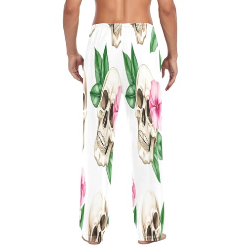 Qilmy Skull Flower Men's Cotton Pajama Pants, Lightweight Lounge Sleepwear with Drawstring and Pocket3