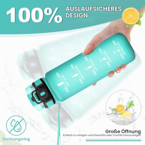 KollyKolla Trinkflasche 1L, Sport Wasserflasche, Trinkflasche mit Strohhalm & Zeitmarkierung, Auslaufsicher, Ideal für Gym, Yoga, Camping… – Ansicht 4