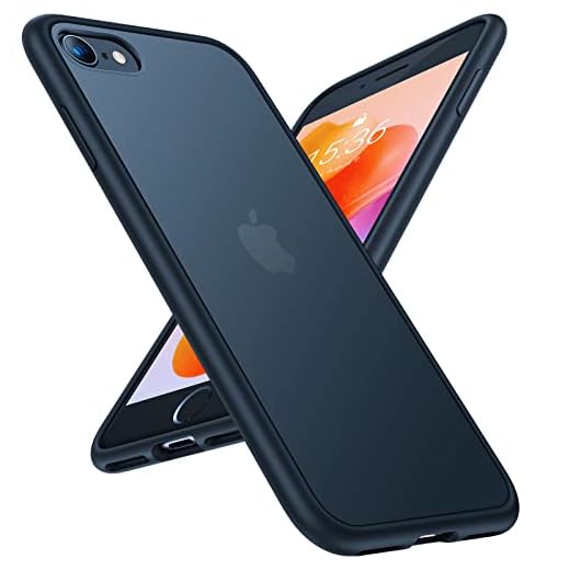 TORRAS Shockproof Designed for iPhone SE Case 2022 (3rd Gen) & iPhone SE Case 2020 [Military Drop Certified] iPhone SE 2022 Case Semi-Clear Hard Back Protective Slim Case for iPhone SE/8/7-Black