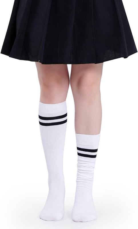 Image of WKLOUYHE 3 Pairs School Uniform Cotton Knee High Socks Athletic Sports Soccer Socks Tube Sock for Girls and Boys